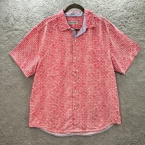 Tommy Bahama Men's Large Pink Short Sleeve Button Up Resort Beach Vacation